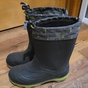 Kamik Black and Lime Kids Rain Boots